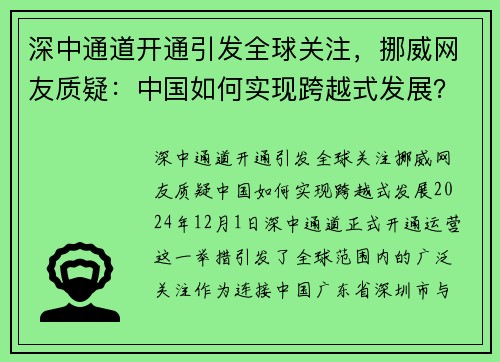 深中通道开通引发全球关注，挪威网友质疑：中国如何实现跨越式发展？