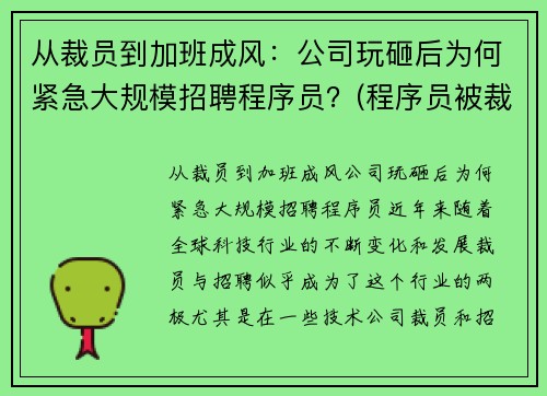 从裁员到加班成风：公司玩砸后为何紧急大规模招聘程序员？(程序员被裁)