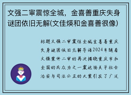 文强二审震惊全城，金喜善重庆失身谜团依旧无解(文佳煐和金喜善很像)