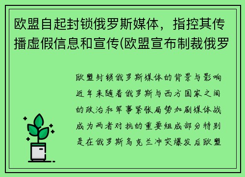 欧盟自起封锁俄罗斯媒体，指控其传播虚假信息和宣传(欧盟宣布制裁俄罗斯)