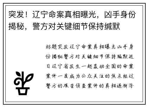 突发！辽宁命案真相曝光，凶手身份揭秘，警方对关键细节保持缄默